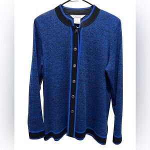 Misook Blue & Black Button Up Cardigan Womens Medium Businesswear Sweater
